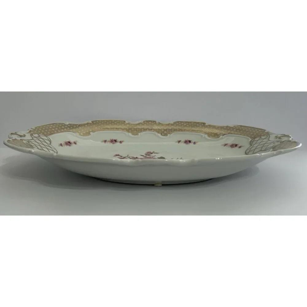 Wallendorf 1764 Oblong Rose Pink and Gold Dish Porcelain Germany 13x9 Inches - Picture 4 of 10